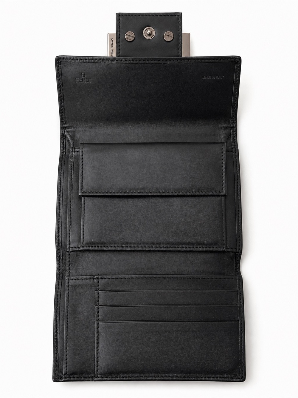 Fendi Vintage Black FF Zucca Trifold Wallet Silver FF Buckle - Picture 5 of 7